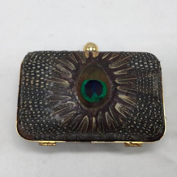 Vintage Comeco Hard Cover Evening Bag Peacock Further - Picture 5 of 8